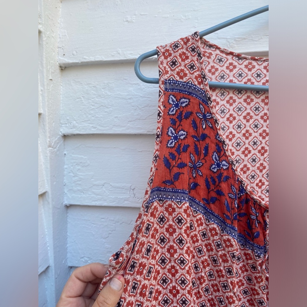 Mandala LG/ XL Red and White Patterned Top Indian Batik Print Sleeveless Blouse - Picture 4 of 7